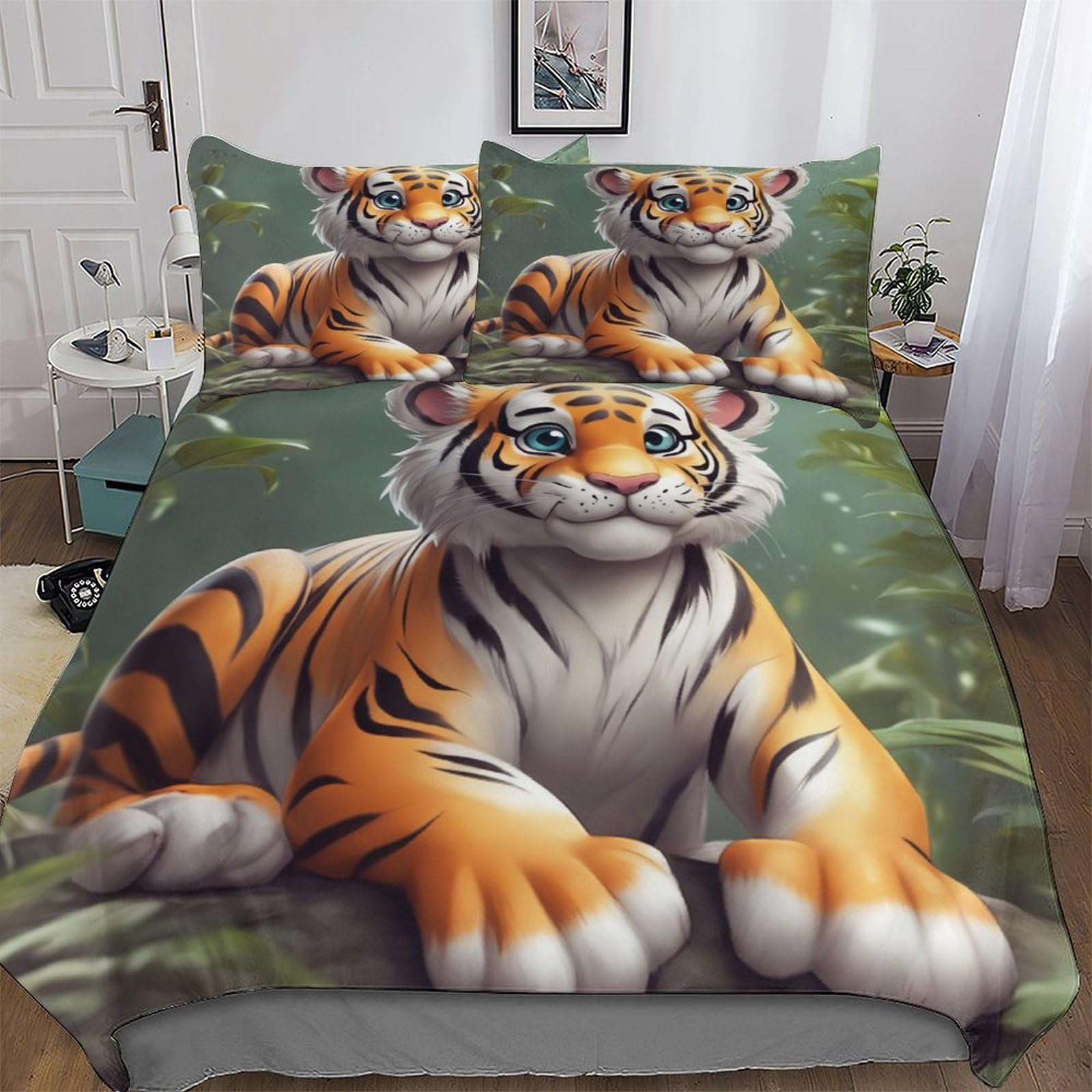 Housse de couette tigre en microfibre premium parure de lit 3 pièces king 220x240cm durable
