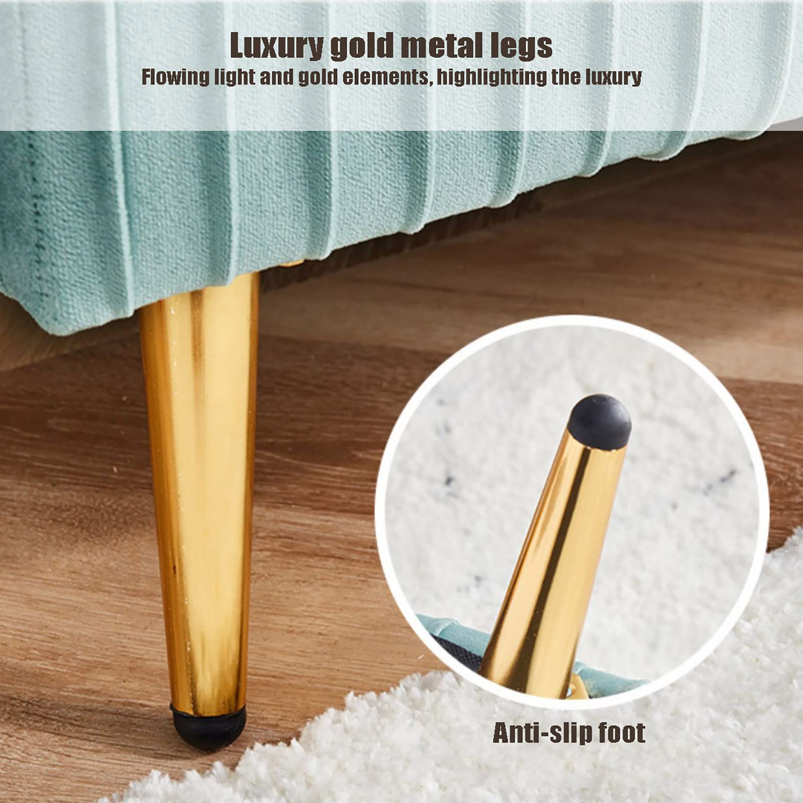Panca ottomana in velluto – moderno poggiapiedi imbottito con gambe in metallo dorato e design trapuntato con bottoni – panca per soggiorno e camera da letto