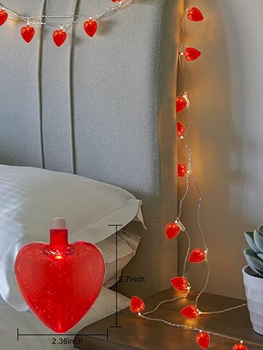 Miniatura 3 de SUNSGNE Guirnalda de luces rojas con forma de corazón, luces de San Valentín, 8.5 pies, enchufables, con 10 luces de corazón rojas para interiores y