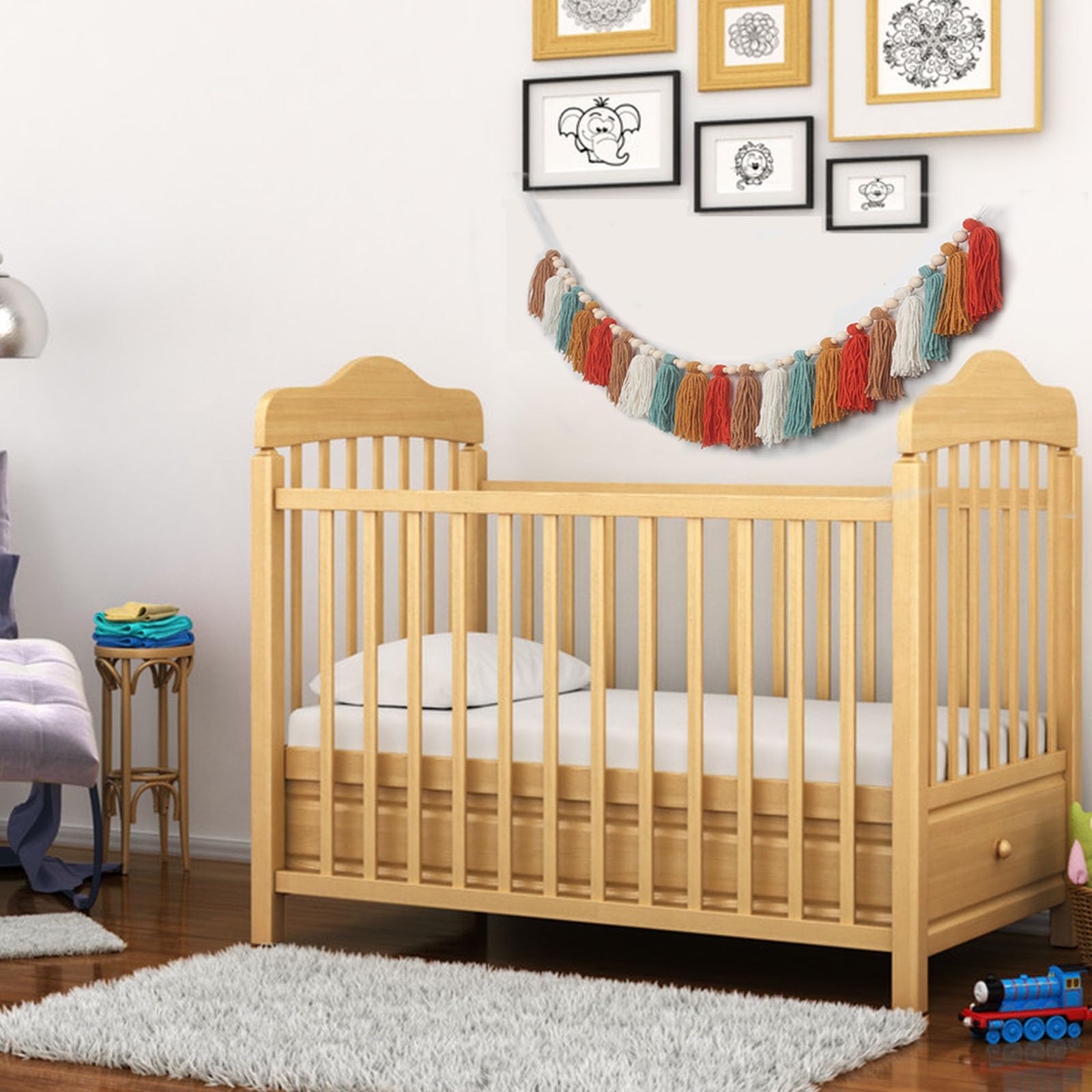 GIAUMA Boho-Garn-Girlande mit Holzperlen, Erdton, Wandbehang, Wimpelkette, Banner, Kinderzimmer, Dekoration für Klassenzimmer, Babyparty, Geburtstag, Kinderzimmer, Schlafsaal, Schlafzimmer, Dekoration