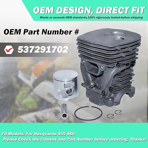 Miniatura 3 de Adefol Kit de pistón de cilindro de 1.850 in para motosierras Husqvarna 455 460 piezas de repuesto con tambor de embrague cojinete de aguja bujía