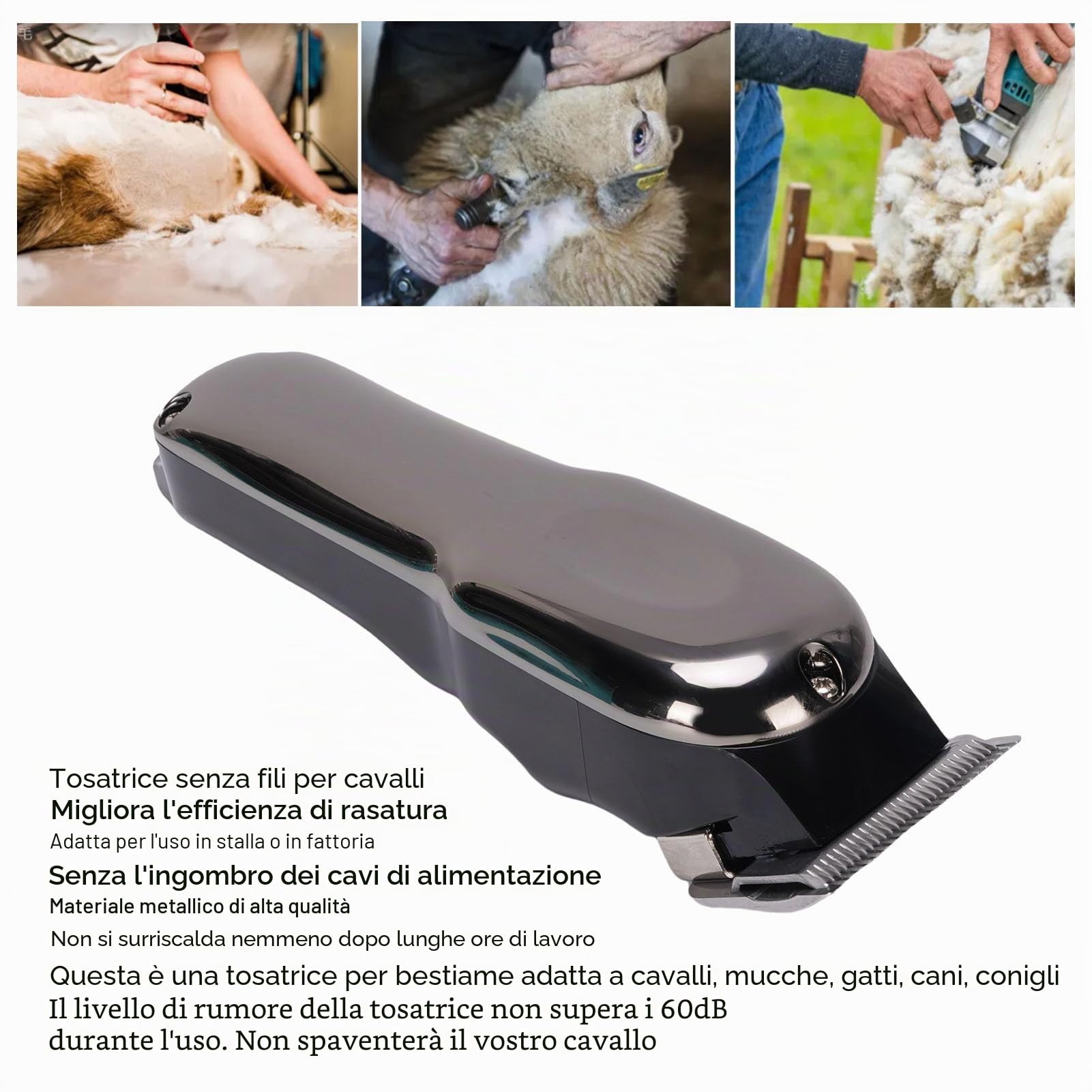 YUYTE Tosatrici per Cavalli Professionali a Batteria, Tosatrici Elettriche Silenziose in Metallo per Cavalli, Bovini, Pecore, Cani con 4 Protezioni, Trimmer per Bestiame Ricaricabile