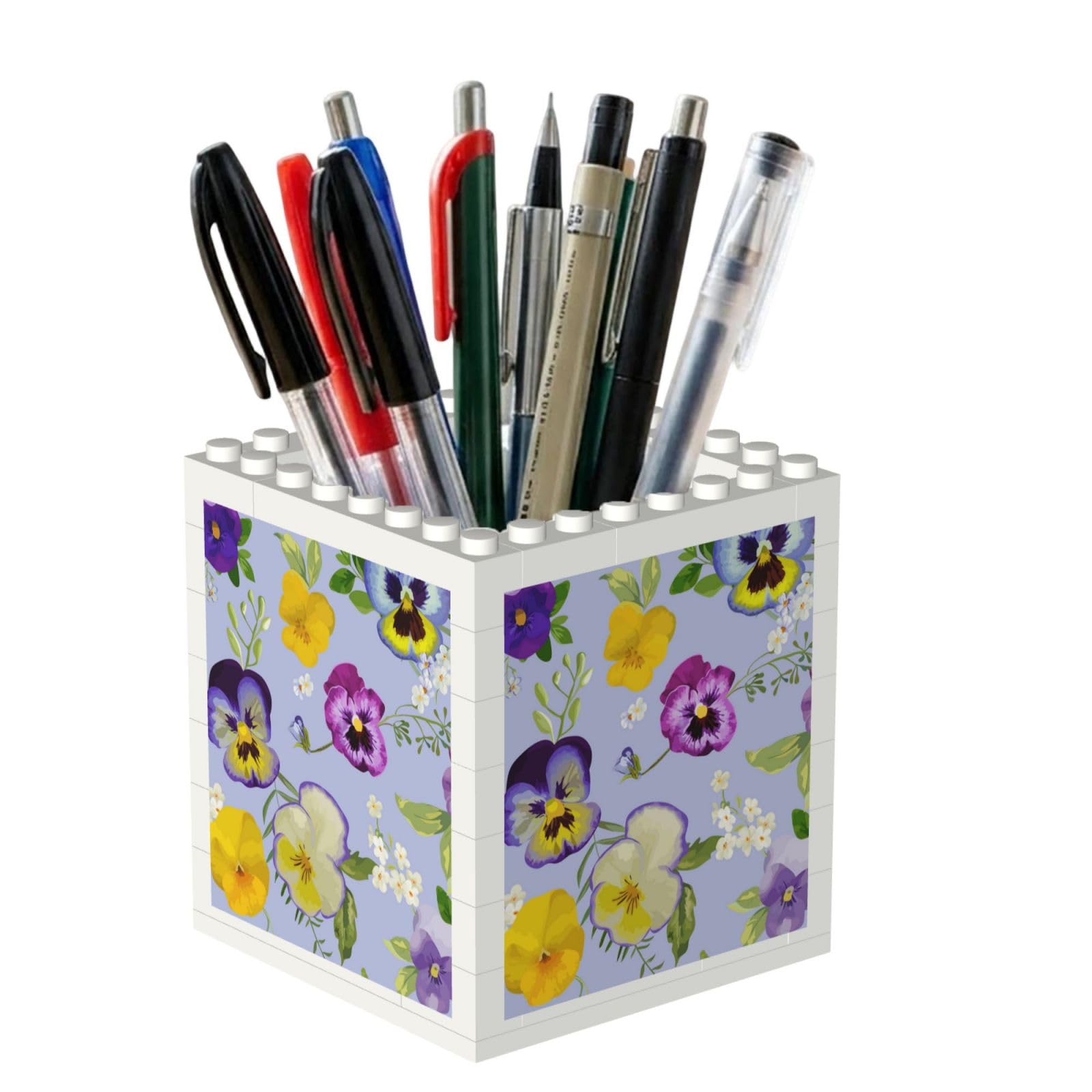 Poadnly Pansy Flowers, Pen Pot Pencil Holder for Office Home School, Compact Desk Organiser for Office Stationery