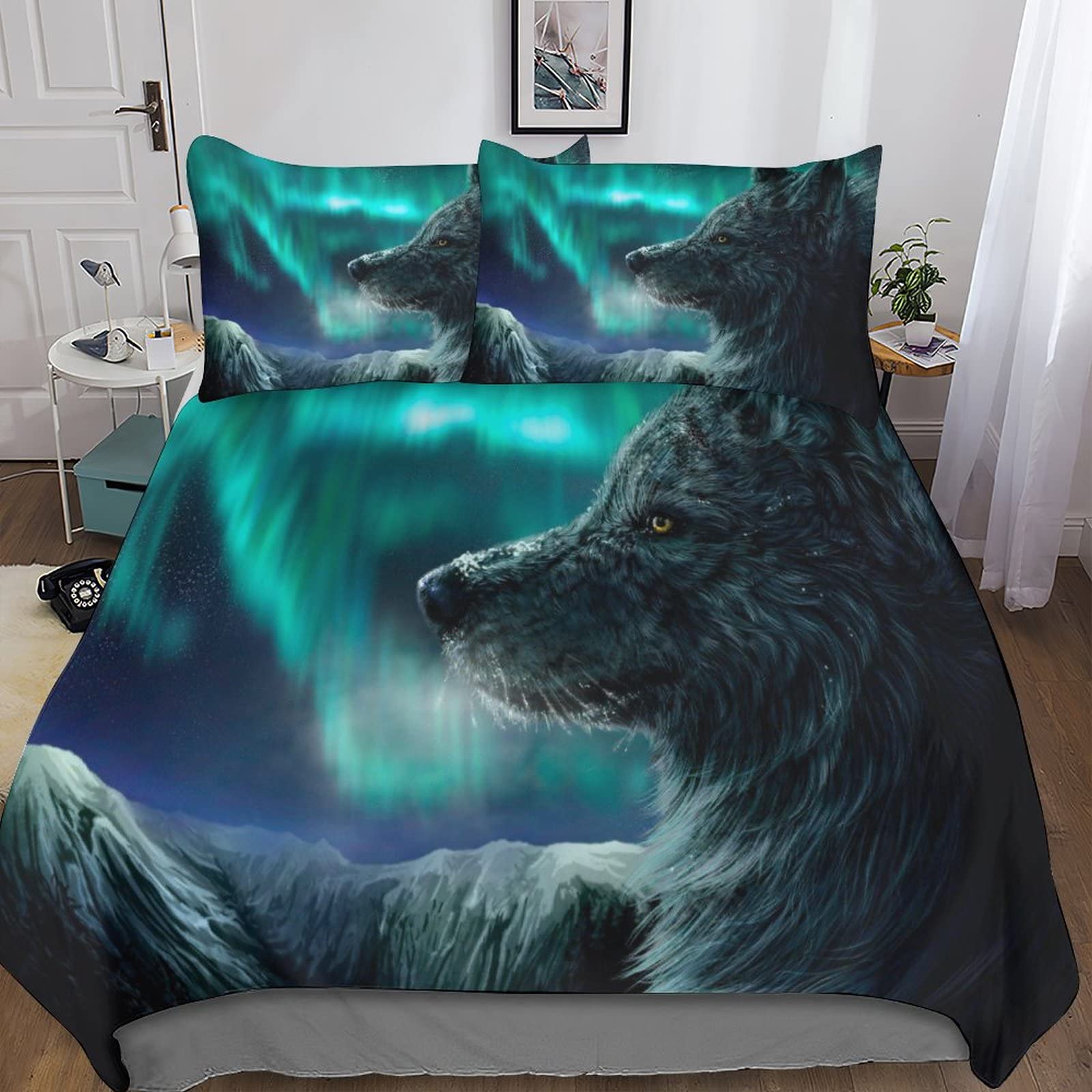 Parures de lit loup 3D hypoallergénique avec fermeture éclair King