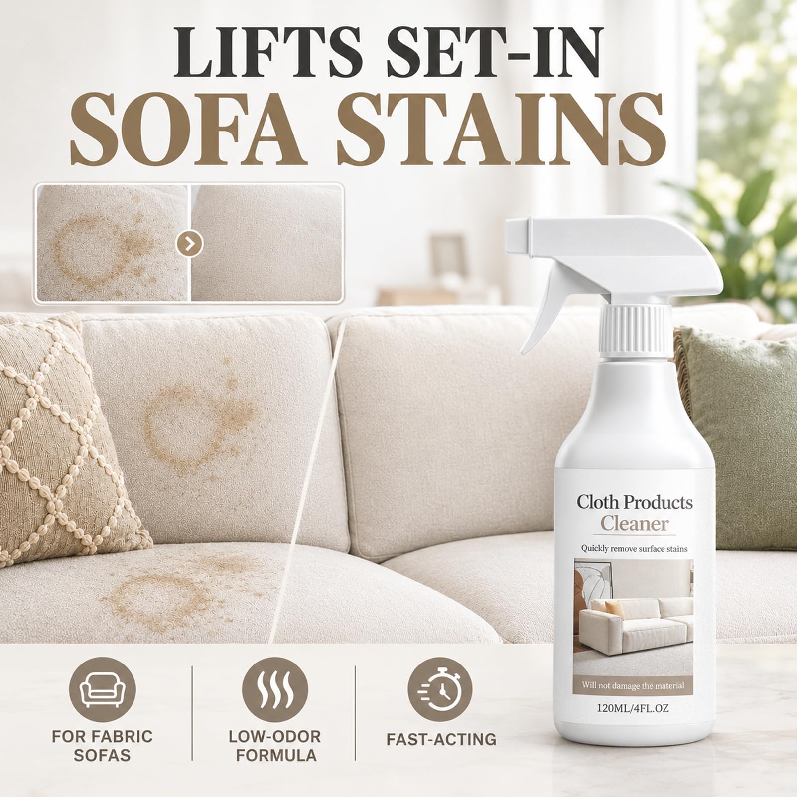 Stoff-Sofa-Reiniger-Spray, Polster- und Teppichschaum-Reiniger, wasserloser schnell trocknender Fleckenentferner für Sofamöbel, No-Rinse-Formel für alle Stoffe, (5 stücke)