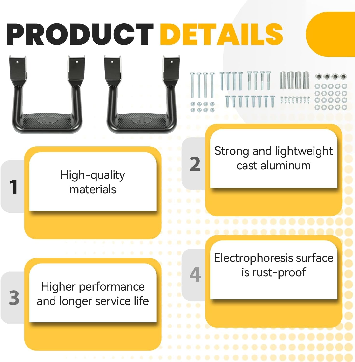 ECOTRIC Side Steps-300LB Load, Electrophoresis Black Aluminum Step Rails for Trucks, Compatible with Chevy, Ford, Toyota, GMC, Dodge, Jeep & More