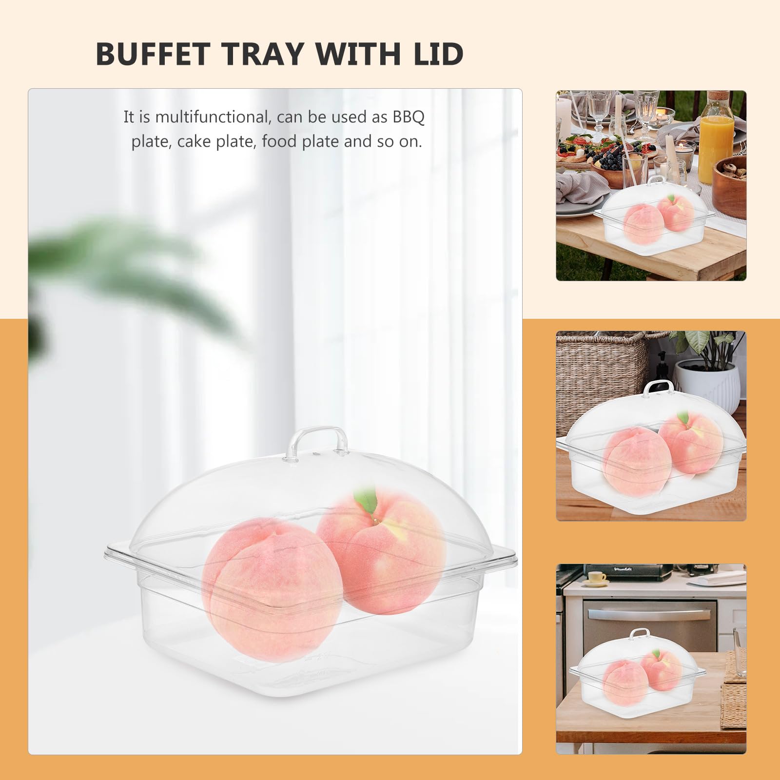 Vassoio Trasparente per Frutta in PC con Coperchio 5l, Piastra Multifunzionale per Buffet e Conservazione Alimenti, Porta Dessert per Casa e Ristorazione