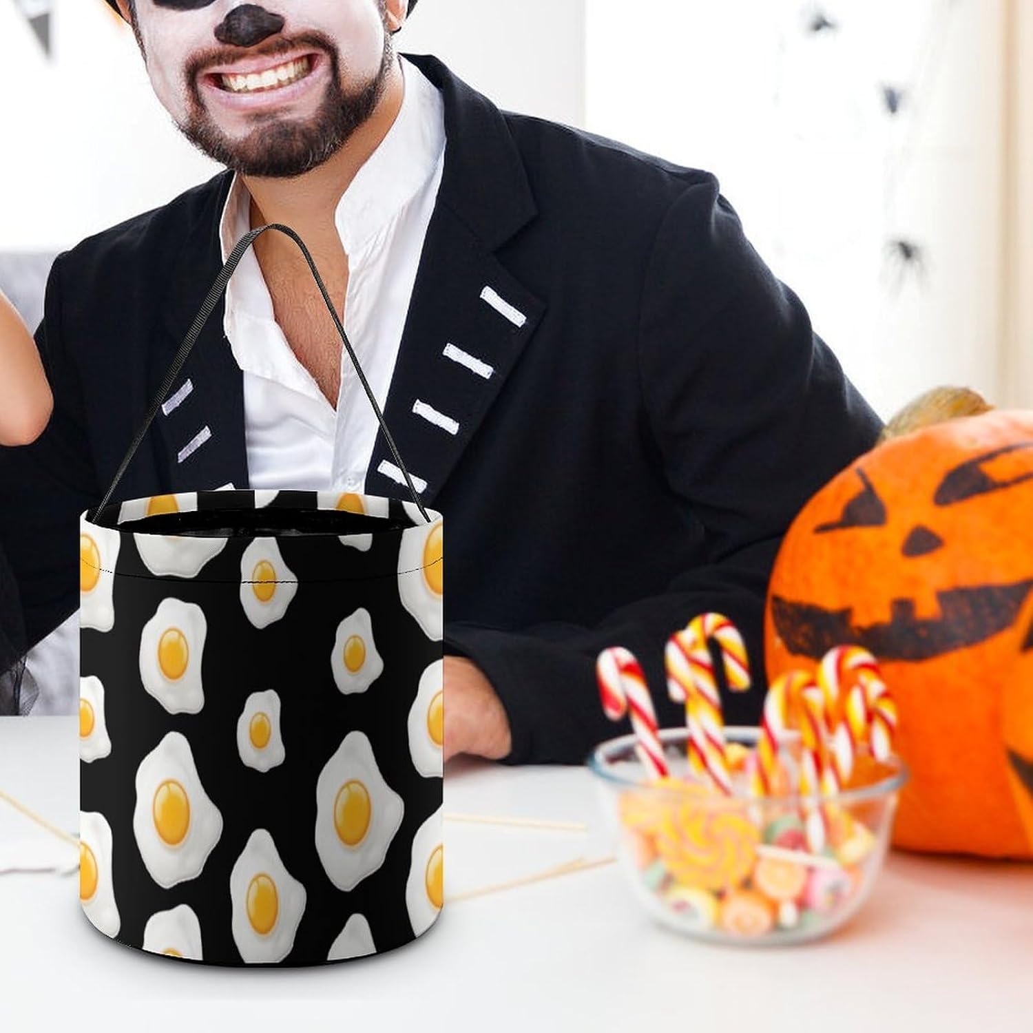 Fried Egg Halloween Treat Bag Reusable Candy Basket Tote Goody Bags Gift Party