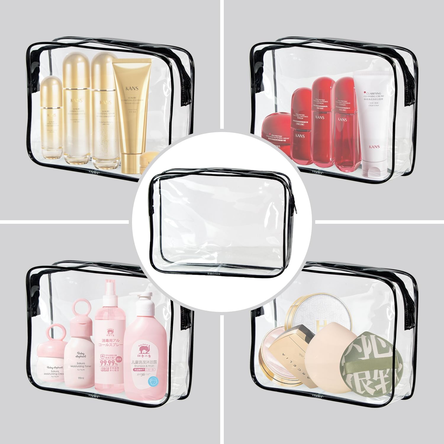 Bolsa de aseo transparente aprobada por la TSA, organizador de viaje de tamaño de cuarto de galón, resistente al agua, paquete de 2, bolsas de cosméticos y maquillaje de viaje, bolsa de mano