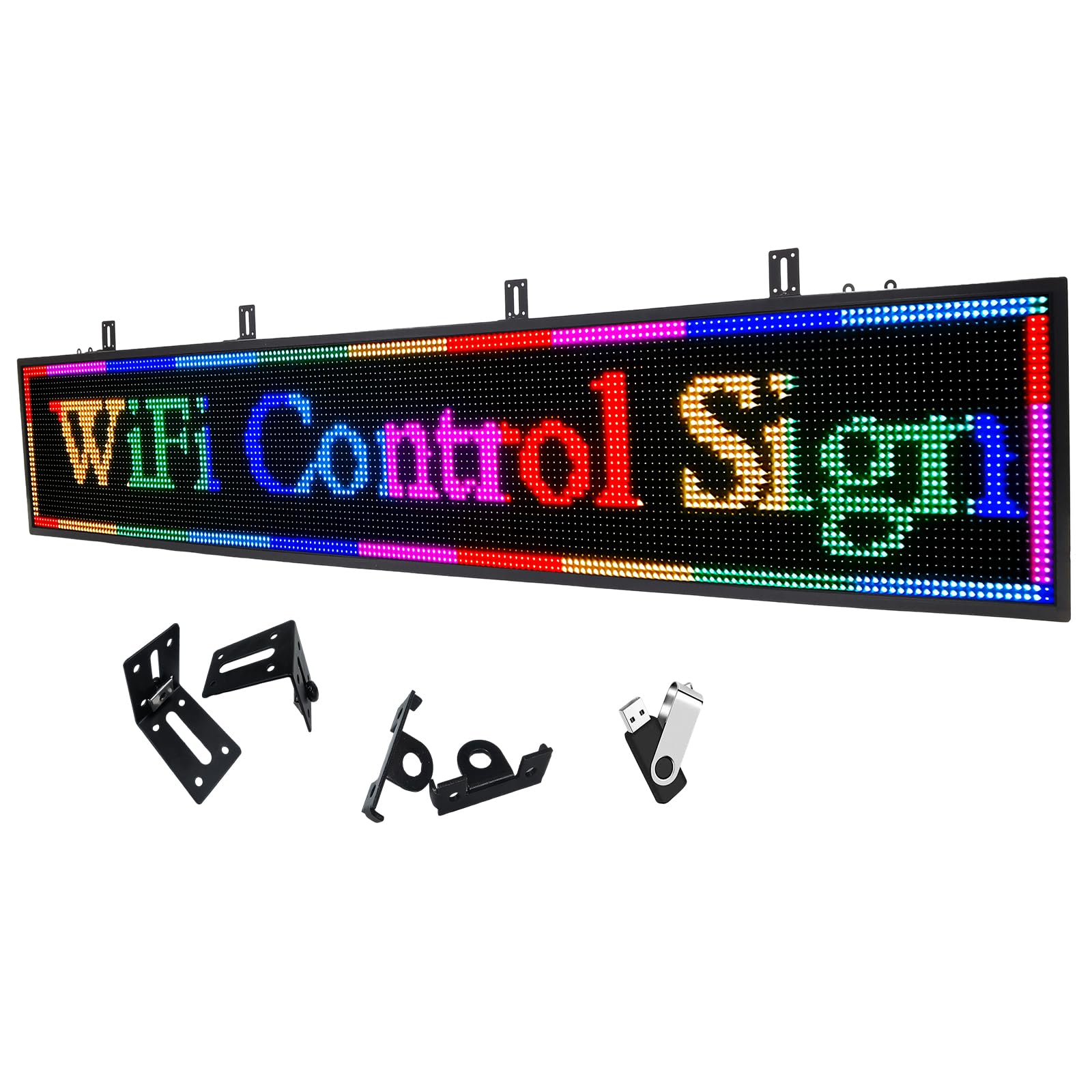P10 LED Sign Programable Outdoor 195x35cm, IP65 Resistente al agua Pantalla Led rodante, colores vivos Pantalla LED digital, WiFi + control USB Letreros luminosos para tiendas