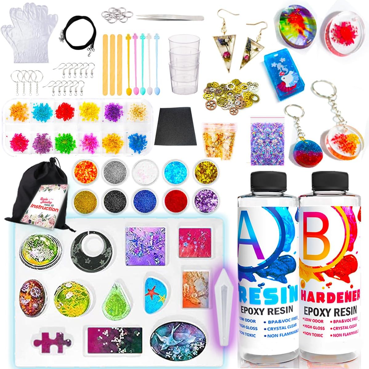 Resin Jewelry Making Kit for Beginners with Molds and Resin Making Supplies - Silicone Casting Tools Set and Clear Epoxy Resin Kits for DIY Craft Christmas Gifts for Kids & Adults