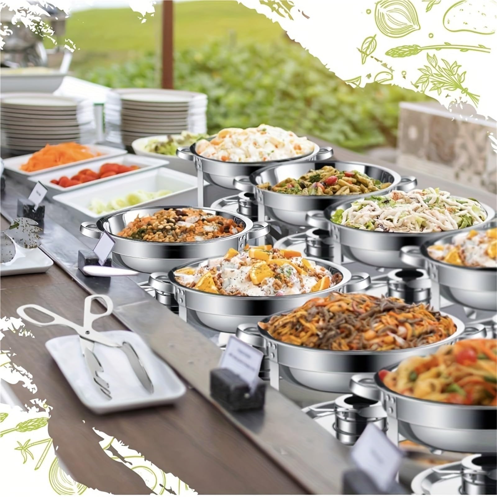 Set di Riscaldavivande per Buffet 1 confezione da 5QT Chafing Dish Set buffet, teglie for cibo, teglia for acqua e porta-combustibile for ristoranti, catering, feste, matrimoni