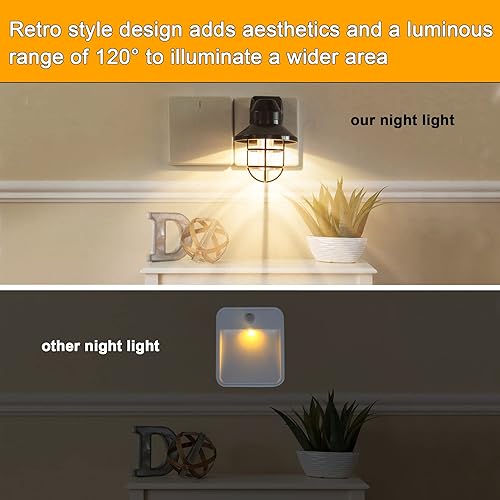 Miniatura 7 de Luces nocturnas enchufables a la pared luces nocturnas ETL paquete de 6 con atardecer a amanecer, luz nocturna rústica vintage de granja de 2700 K