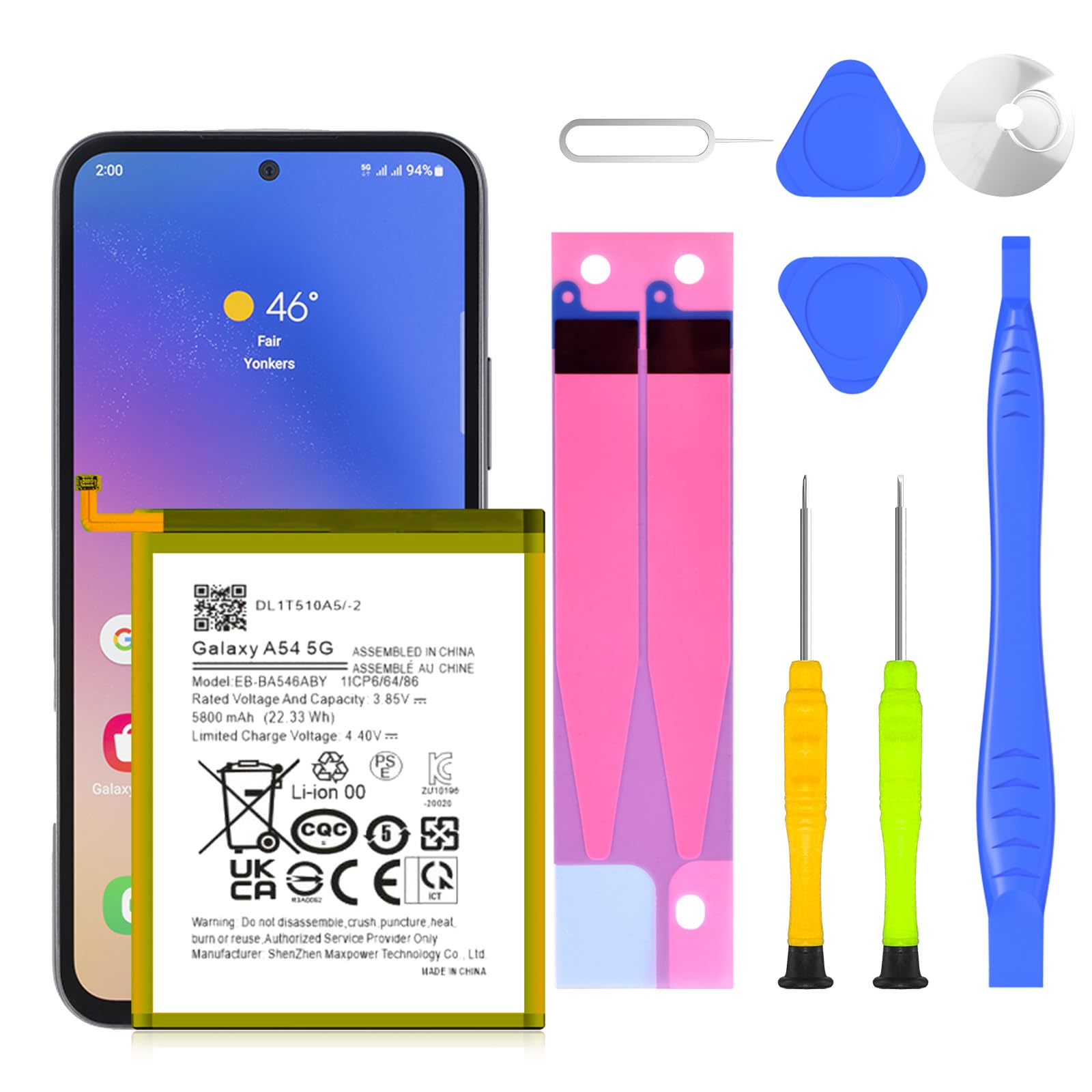 Battery for Galaxy A54 A34 A25 5G, 5800mAh Battery Replacement Compatible with Galaxy EB-BA546ABY Model: SM-A546B SM-A346B A256E with Repair Tools