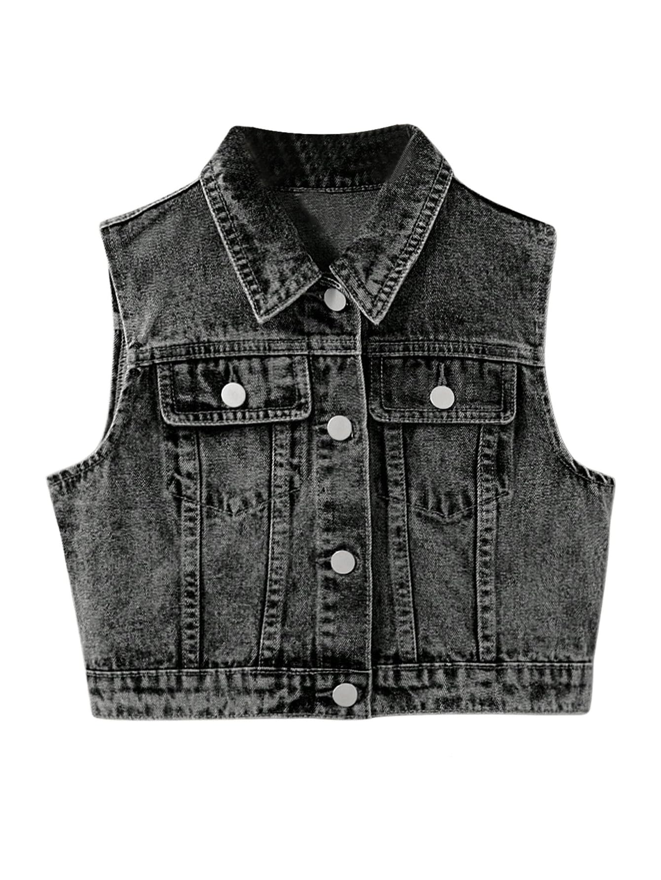 SweatyRocks Girl's Denim Vest Button Down Sleeveless Jean Jacket Outerwear