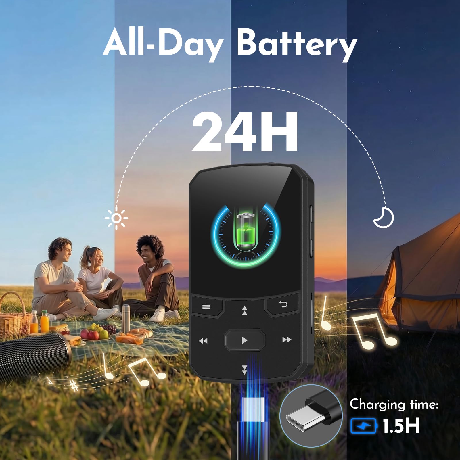 Odtwarzacz MP3 32 GB z Bluetooth 5.3, klips, lekki 29 g, radio FM i obsługa ślepa