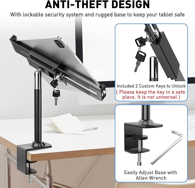 Soporte antirrobo AboveTEK para tablet 7-11" con pinza de escritorio miniatura 2