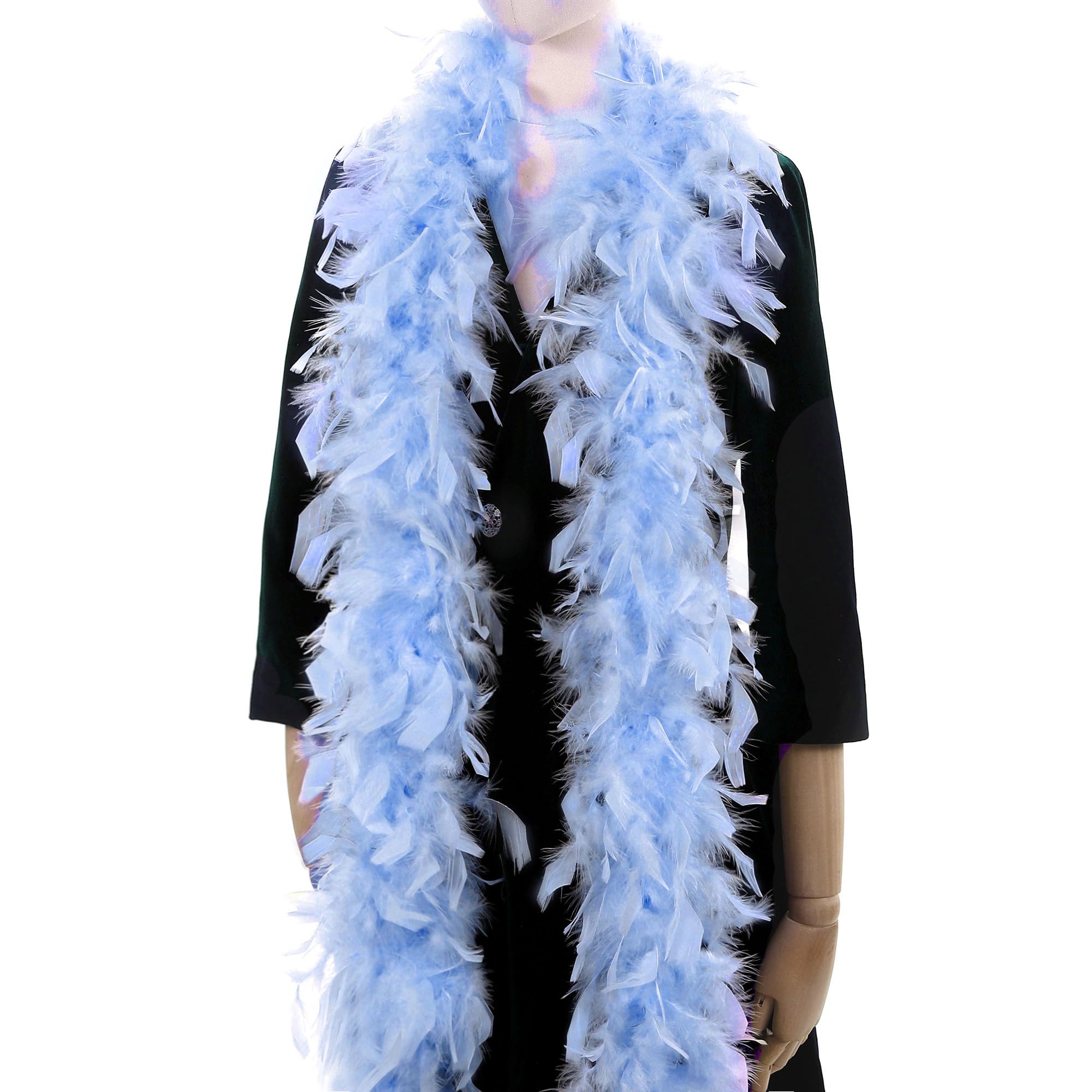 Larryhot 80g Light Blue Feathers Boa - 2 Yards Turkey Feathers Boa for Party Bulk,Christmas,Mardi Gras,Masquerade Party,Carnival,Concert and Home Decoration(80g-LightBlue)