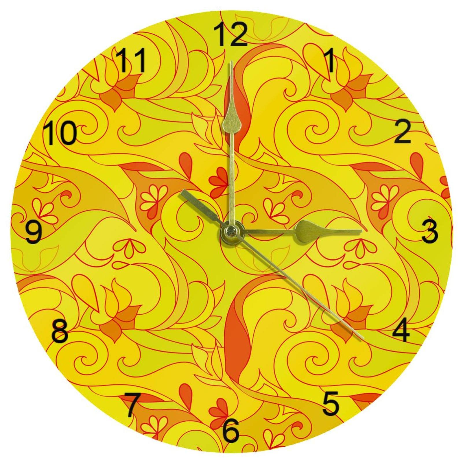 Horloge murale jaune abstrait 25,4 cm silencieuse pour bureau et école moderne