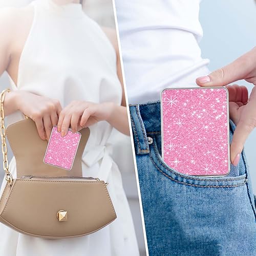 Miniatura 19 de Espejo de bolsillo, pequeño espejo de viaje con aumento, espejo cosmético portátil de doble cara con aumento para uso diario (mármol azul)