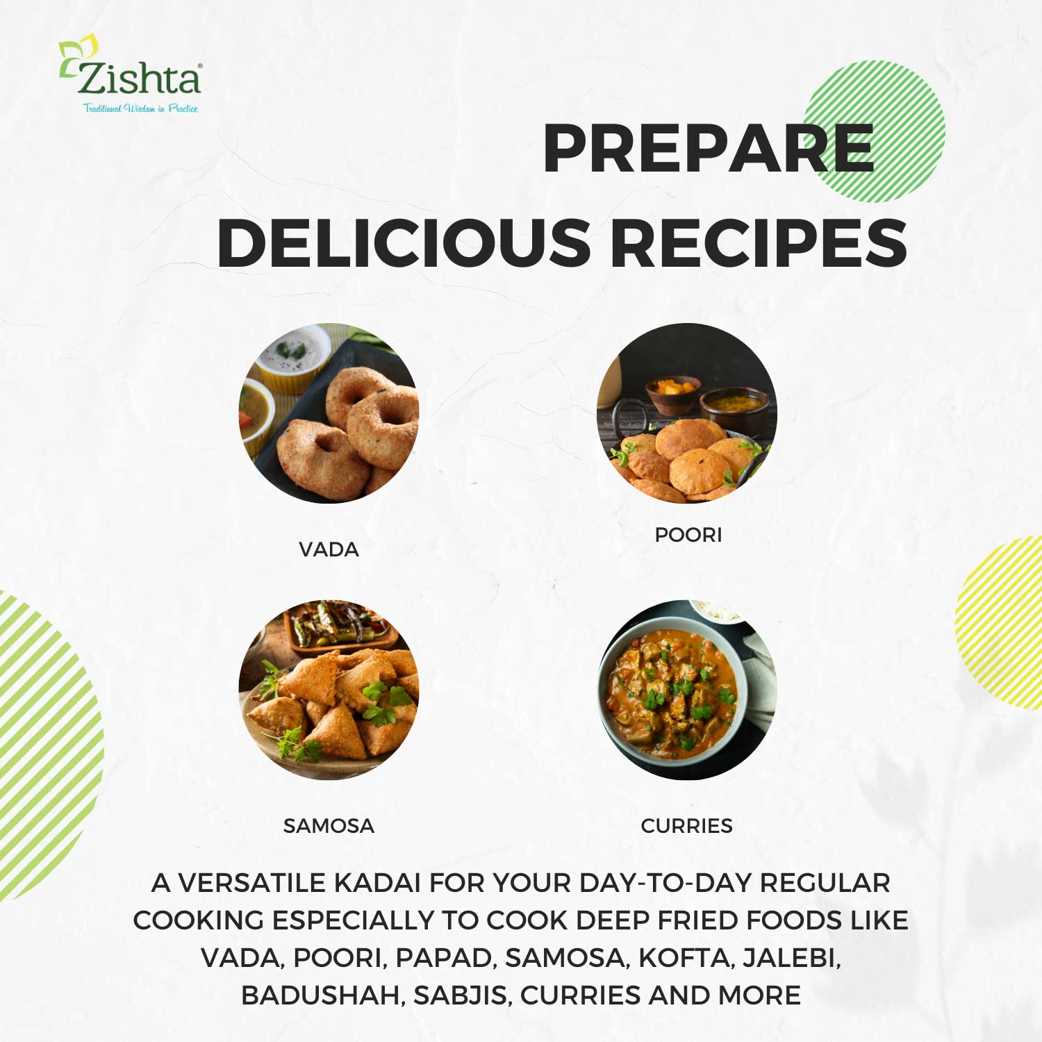 Zishta Pure Iron Flat Bottom Kadai (Large) | Traditional Flat Bottom Iron Kadai & Frying Pan | Induction and Gas Stove Compatible | Flat Bottom Kadai Zishta | Iron Kitchenware Kadai Flat (Dia: 25cm, L: 31cm, Cap: 1.5L, H: 7cm, 0.95 Kg) 2