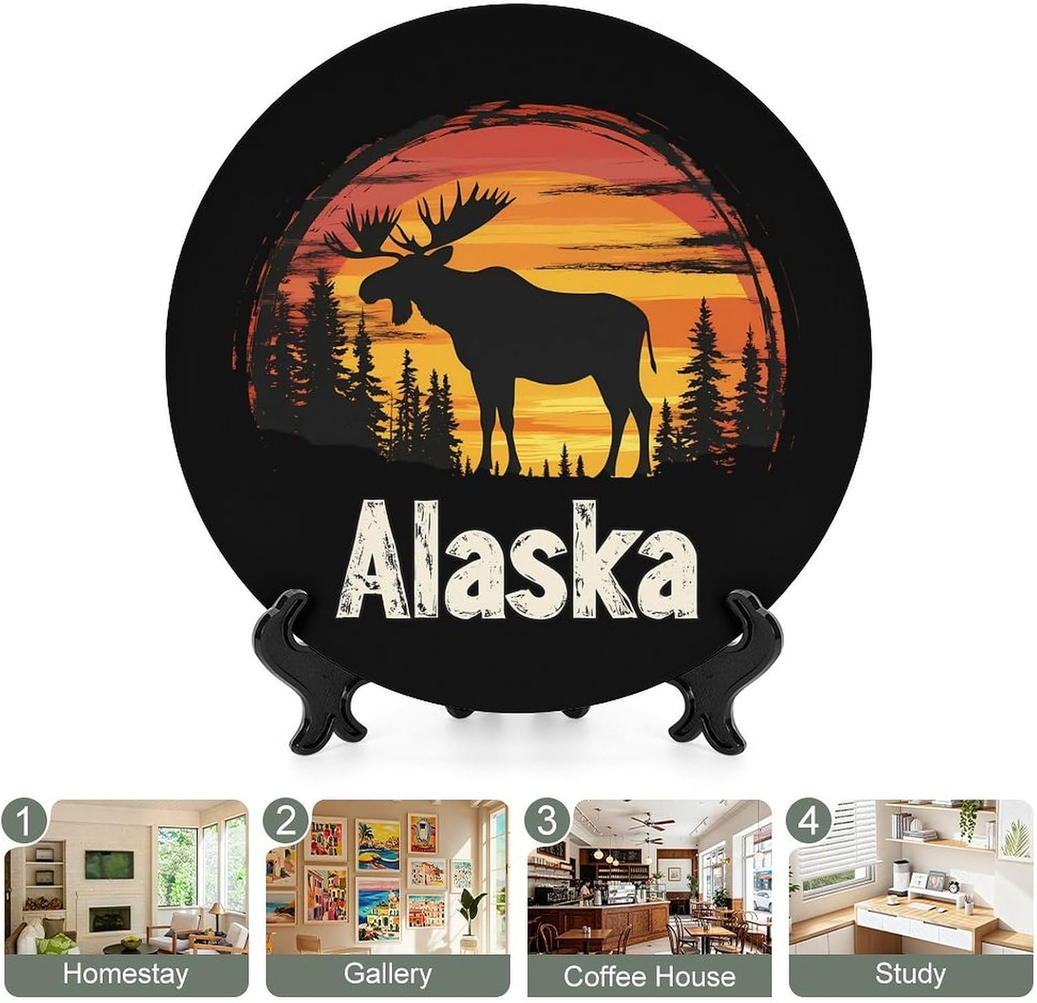 Alaska Mooses Sunset Decorative Plates for Display 8inch