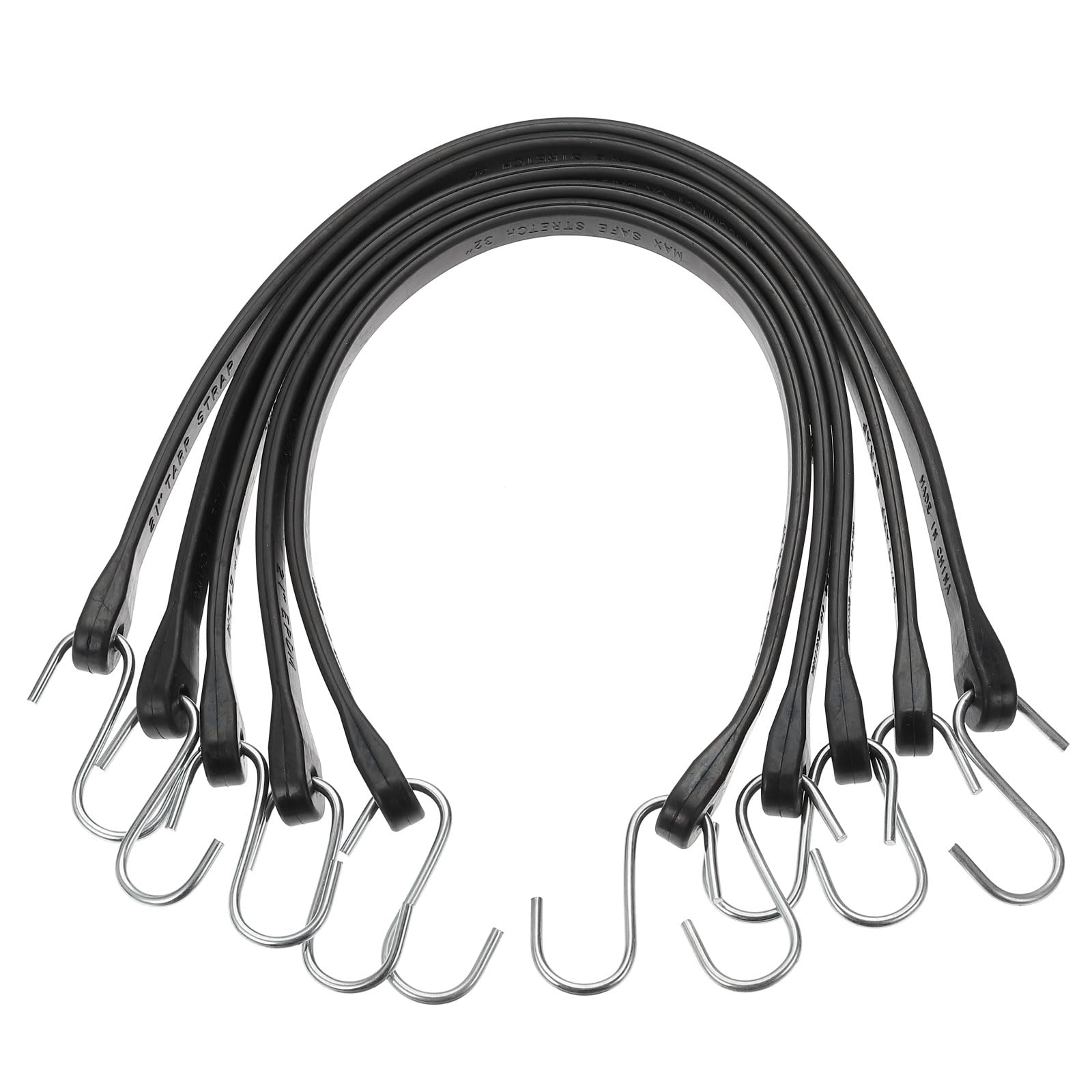 sourcing map 5Pcs 21"/53cm Bungee Cords with Hooks, Heavy Duty Rubber Bungee Straps with Metal Crimped S Hooks for Securing Tarps Cargo Trucks Canvases, Camping Gear, Black