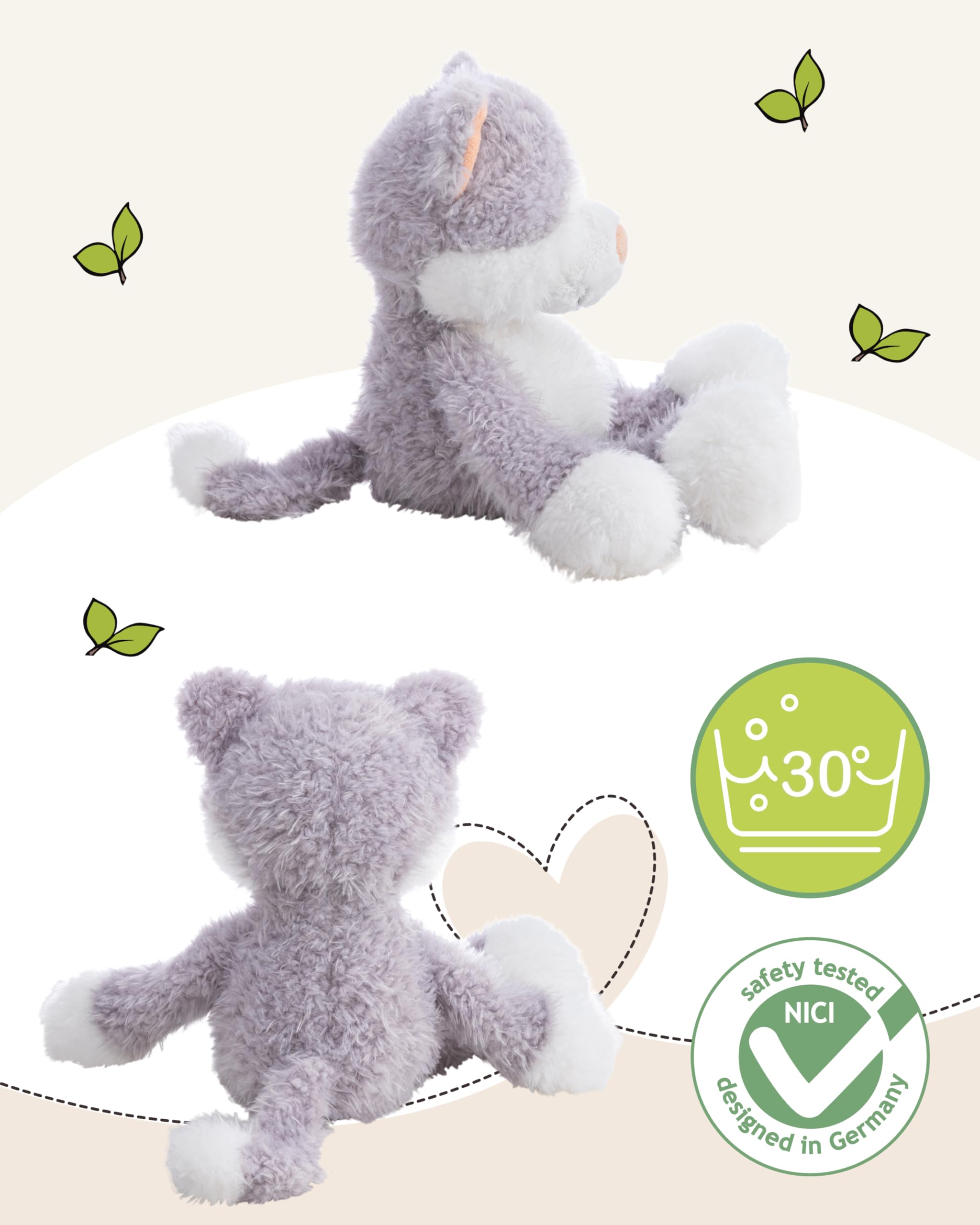 NICI 62956 przytulanka kotek Felli, miękki pluszak, urocza pluszowa zabawka do przytulania i zabawy, dla dzieci i dorosłych, świetny pomysł na prezent, 25 cm, szara