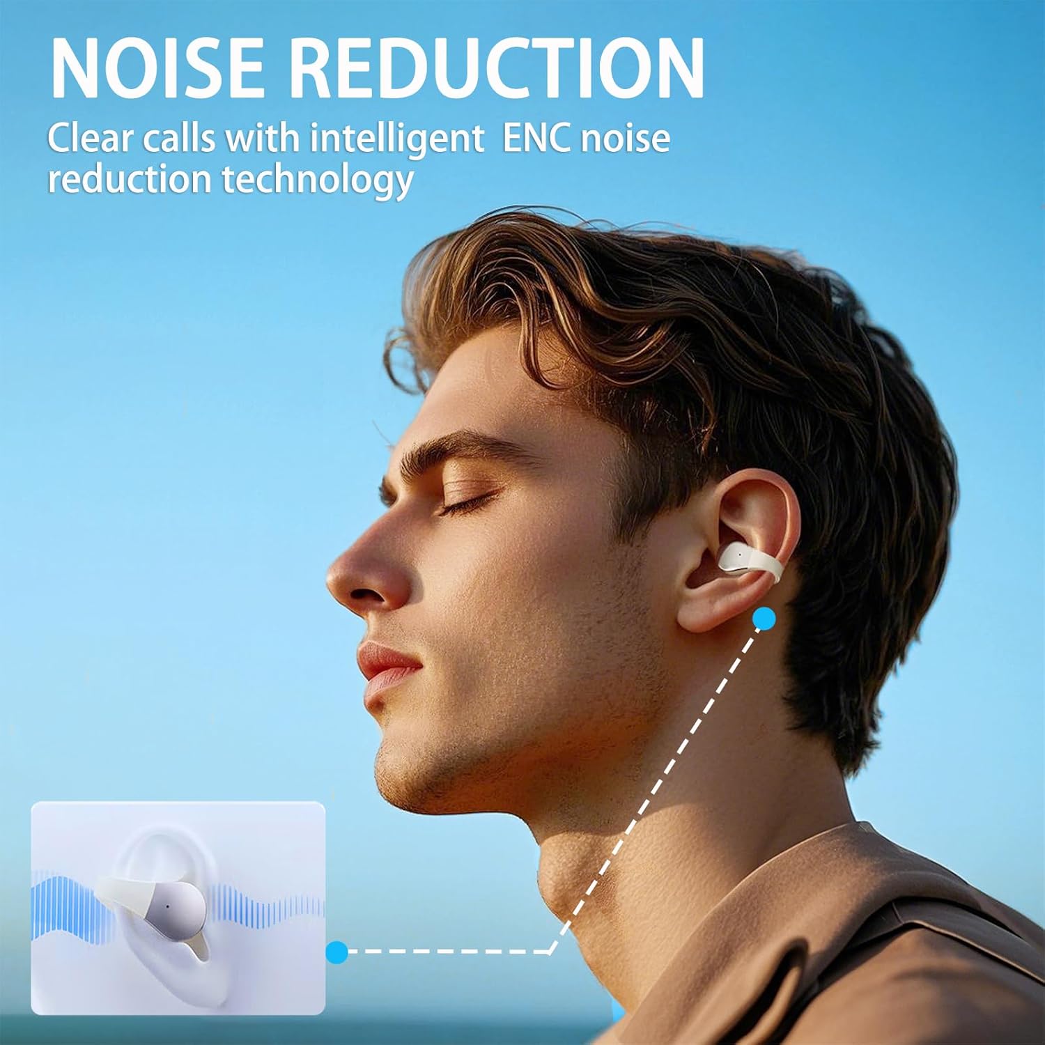 Ultra Open Ear Earbuds,Comfort Clip on Earbuds,Open Ear Headphones,Open Earbuds,Clip on Headphones,Noise Reduction & Touch Control Wireless Headphones,Open Ear Bluetooth Headphones White