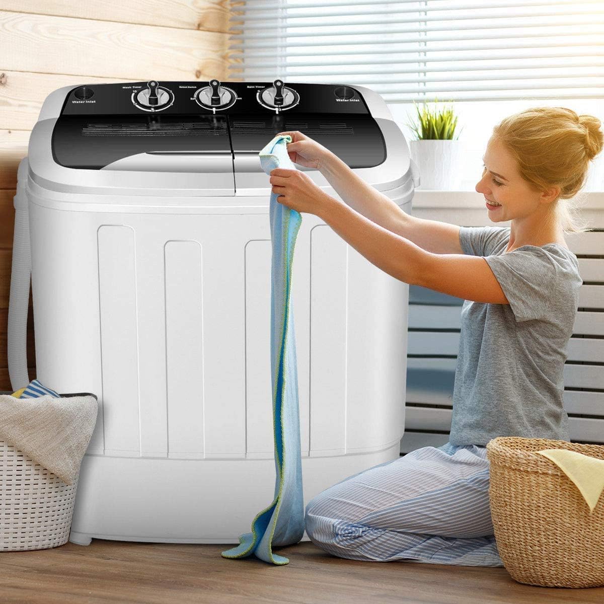 【Deals】Washing Machine,Portable Washing Machine 2 in 1 Mini Double Tub Laundry Washer Spinner,Washer and Dryer Combo For Camping, Apartments, Dorms, College Rooms, RV’s and more