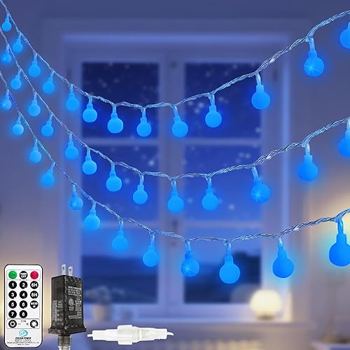 Miniatura 8 de LORRYTE Luces de Navidad conectables de 100 luces LED para exteriores e interiores - Luces de cadena globo multicolor de 43 pies con control remoto,