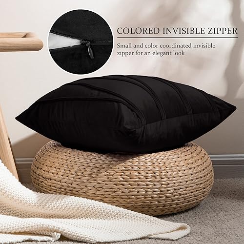 Miniatura 4 de Top Finel - Fundas de almohada decorativas hechas a mano para sofá cama con partículas suaves de terciopelo a rayas, paquete de 2