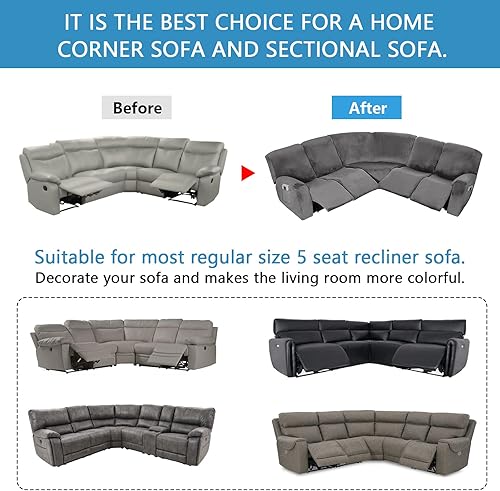 Vista 110 de LiveGo Funda para sofá esquinero, protector de terciopelo elástico para sillón reclinable, funda de sofá para sillón reclinable, juego de sala