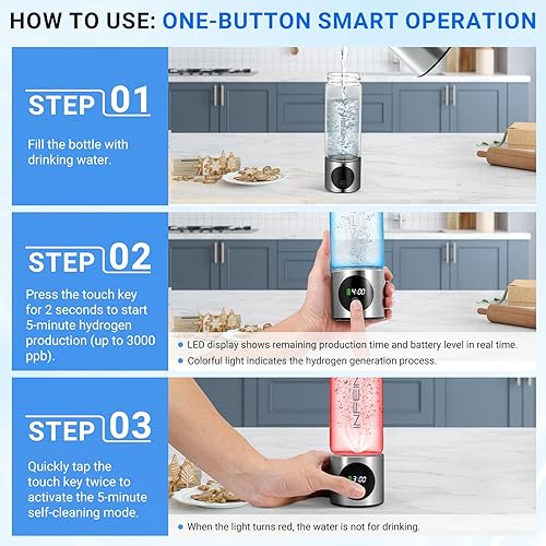 Miniatura 7 de Botella de agua de hidrógeno, máquina ionizadora de agua de hidrógeno portátil 3000PPB, generador de botellas de agua de hidrógeno recargable con