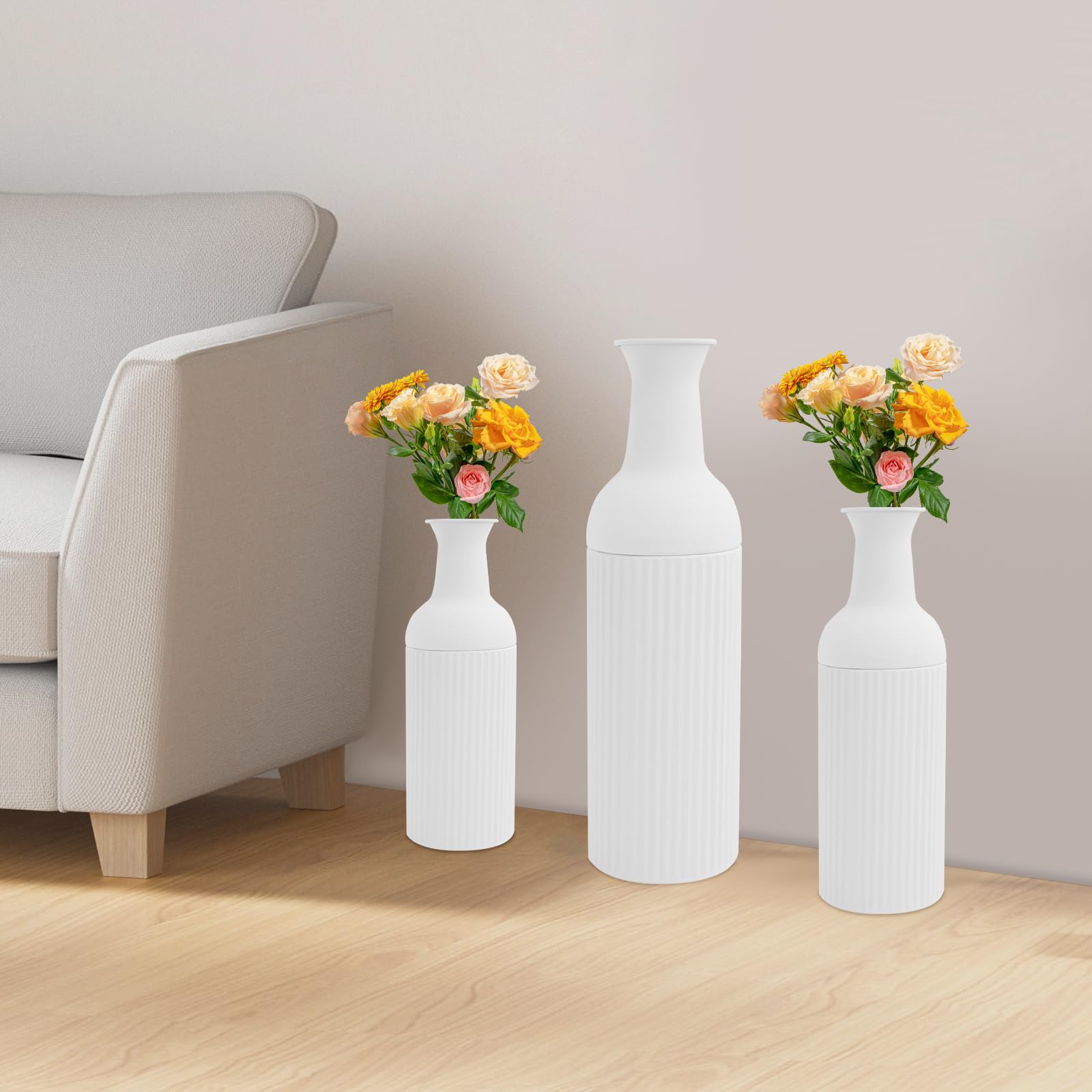 3er-Pack Vasen, Moderne Deko Blumenvase aus Metall, Vasen Set, Zylinder Vase, Tischdeko Outdoor, Vase Deko Landhausstil für Haus/Hochzeitsdeko & Gartenblumen (Weiß)
