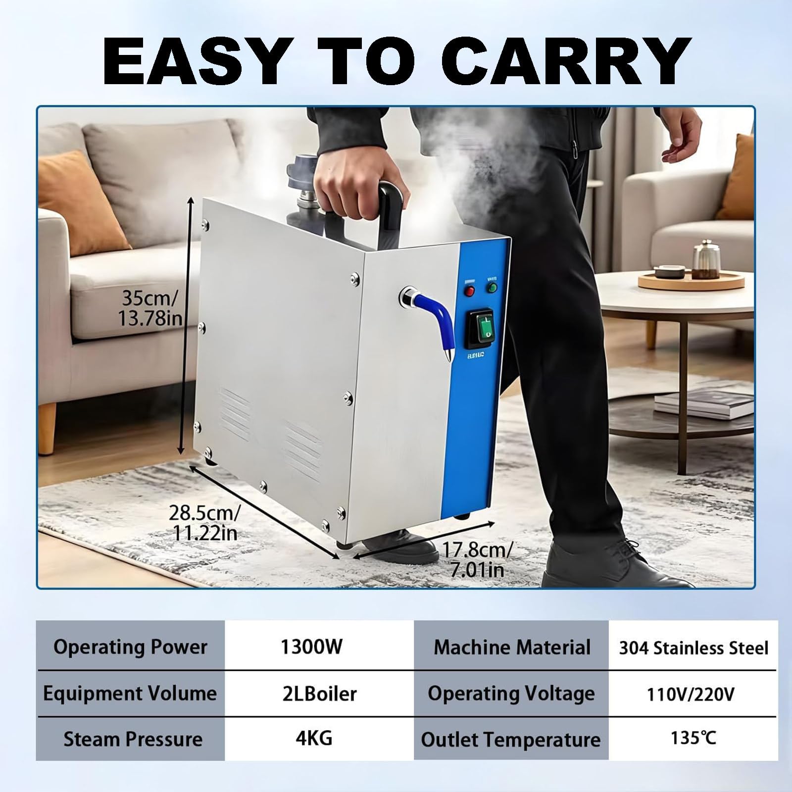 Limpiador a Vapor para Joyas de 1300W Black | Máquina limpiadora a Vapor de Alta presión para Joyas de 2L, 4kg de presión de Vapor con Pedal para Joyas de Oro y Plata