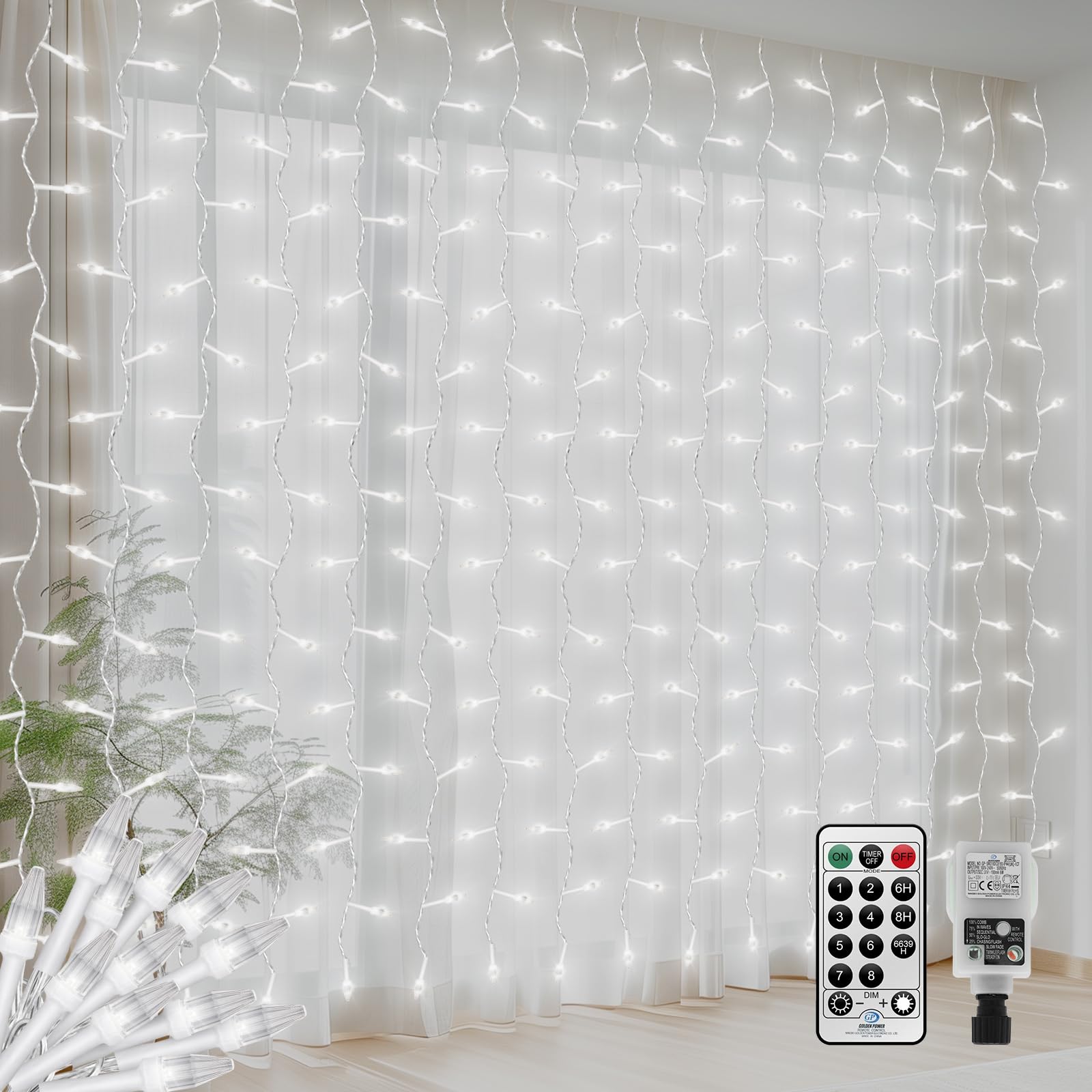 CERIAL 4x2M Cortina Luces Navidad Exterior, 300 luces LED,8 Modos con Control Remoto,incandescentes para,luz de carámbano,cortina de ventana,luces de hadas impermeables para cenador, exterior