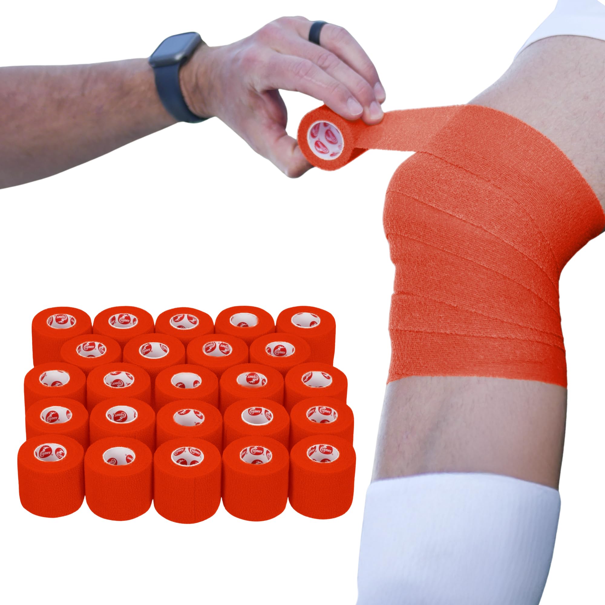 Cramer Eco-Flex Self-Stick Stretch Tape Orange 2 x 6 yds Cohesive Athletic Bandage Athletic Trainer Flexible Sports Underwrap