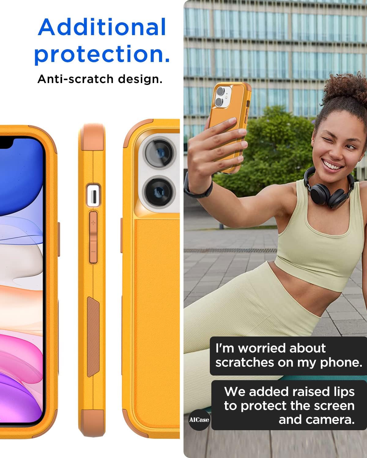 AICase Rugged Case for iPhone 11,Heavy Duty 3-Layer Pocket-Friendly Durable Military Grade Protection Shockproof/Drop Proof Protective Cover for iPhone 11 6.1”_Yellow - Image 6