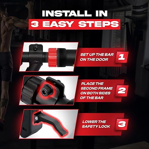 Miniatura 3 de Barra de dominadas para puerta con bandas de resistencia, instalación sin tornillos, barra de barbilla para entrenamiento y ejercicio de la parte