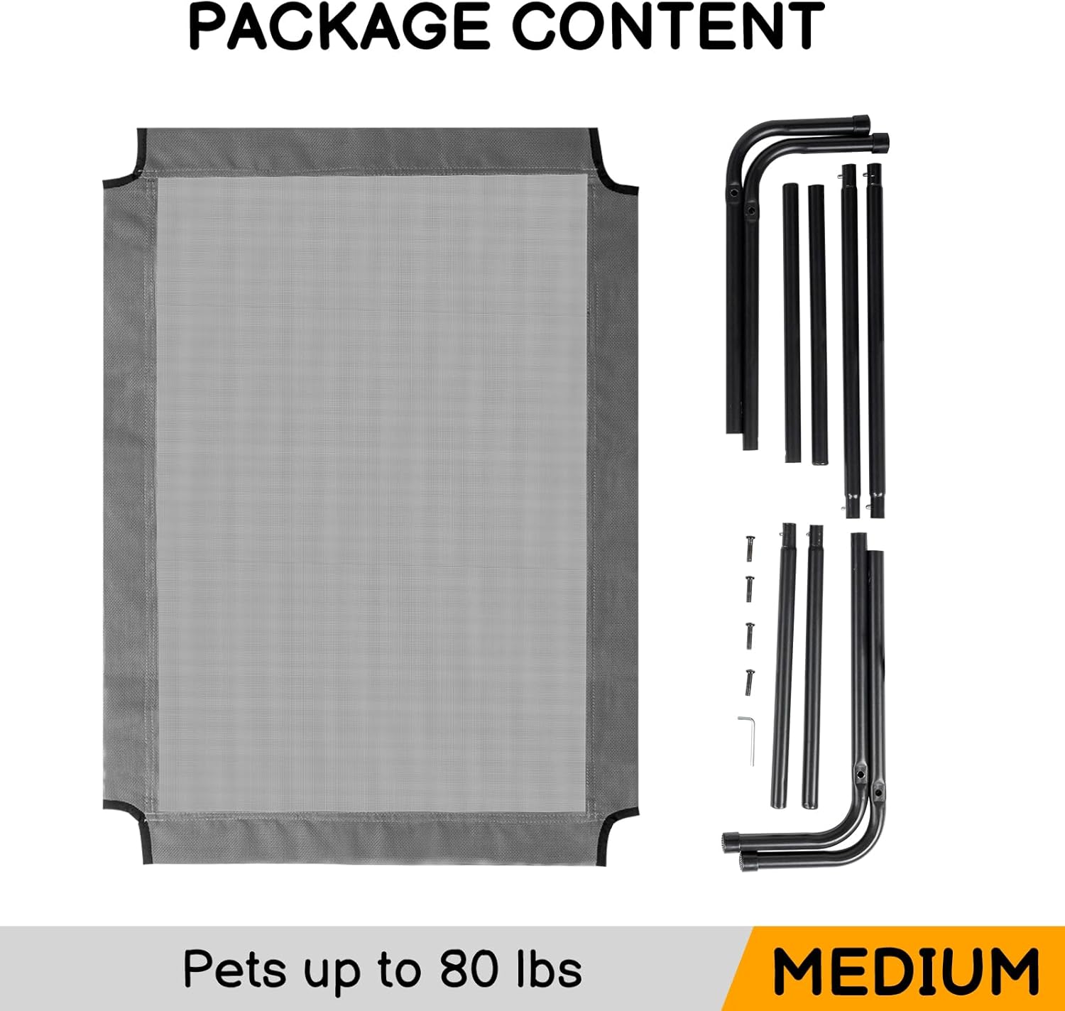 Elevated Dog Bed Cot,Portable Indoor & Outdoor Pet Hammock with Metal Frame & Breathable Mesh,No-Slip Feet,Cooling Raised Pet Bed for Large Dogs, (Light Grey, Medium)