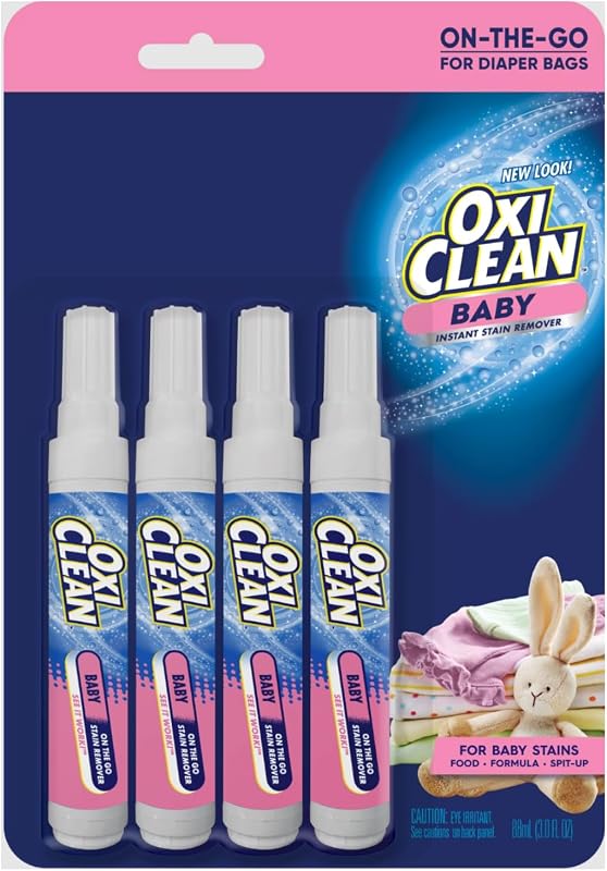 Baby On-The-Go Stain Remover Pen, Instant Baby Clothes Stain Cleaner for Food Formula Spit-Up, Gentle Travel Size Laundry Stain Stick, Fragrance Free, 4 Pack, 22 mL Each