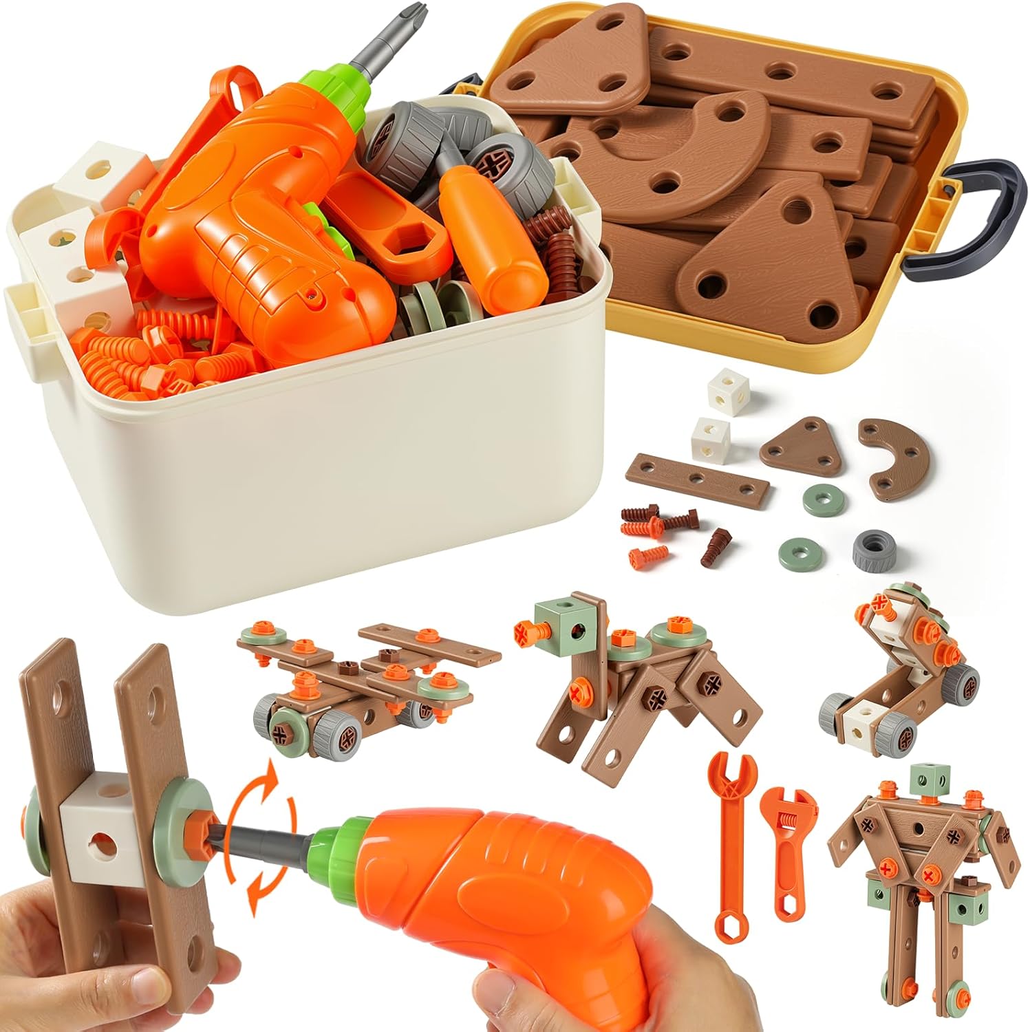 Kids Tool Set with Drill, STEM Montessori Toys for Ages 3-8, 158 PCS Construction Building Kit with Storage Box, Fine Motor Skills Learning Birthday for Boys Girls