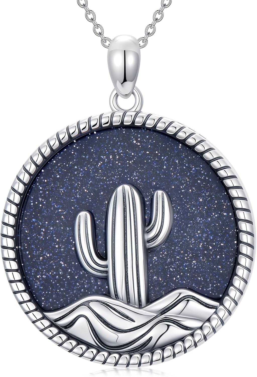 Natural Blue Sandstone Cactus Pendant Necklace for Women 925 Sterling Silver Genuine Blue Sandstone Jewelry Gifts for Her