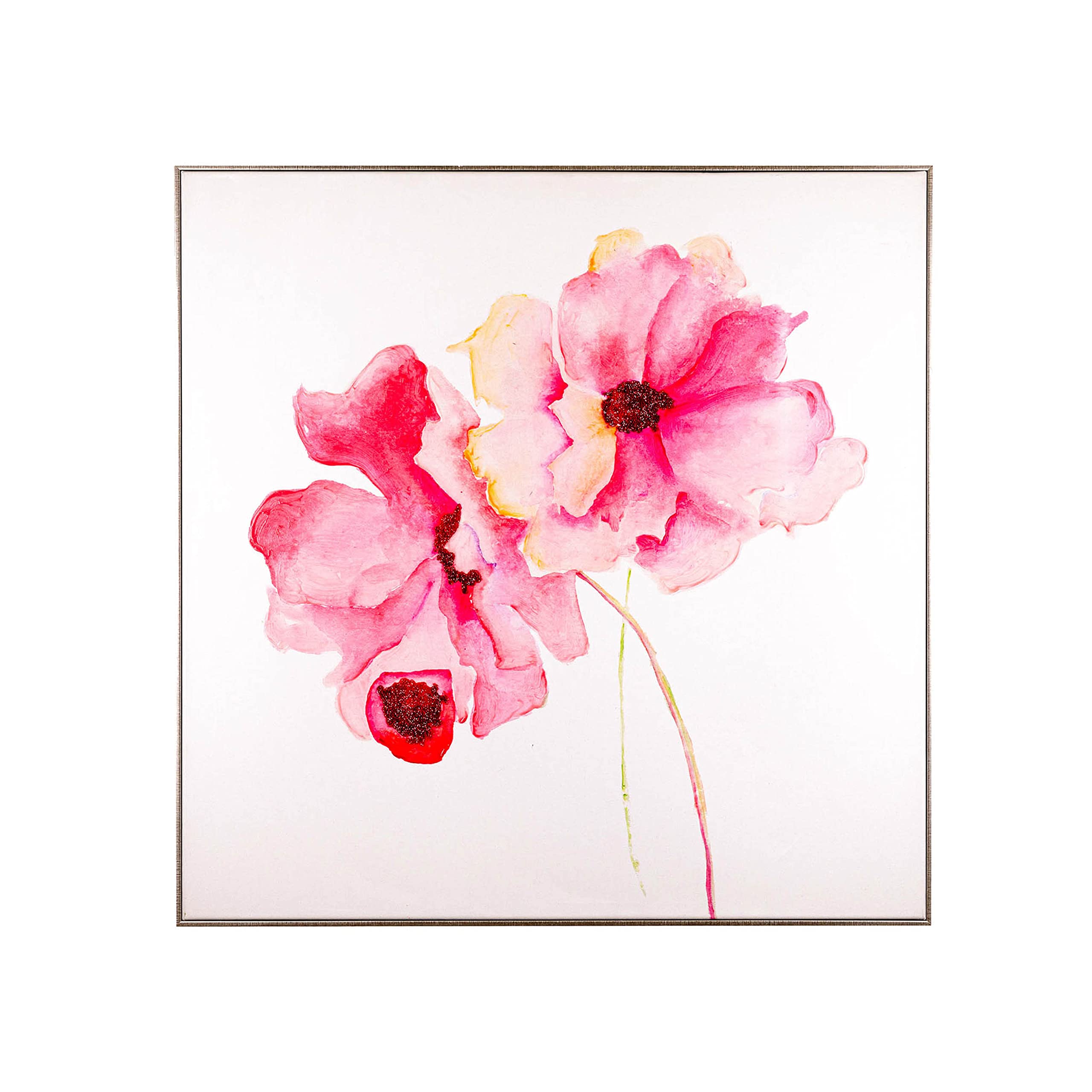 Amazon.com: Pink Flowers Wall Art, Framed Canvas, Hand-Painted 3D