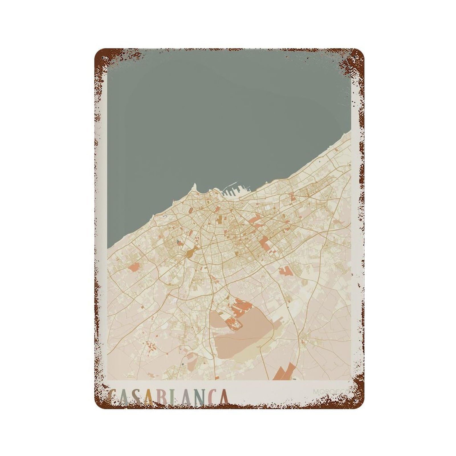 xiaoxiaoshen Casablanca Map Morocco Africa Travel Gift Boho Decor (2) Wall Decor Art Metal Tin Poster Modern Home Decor Art Home Bar Shop Decorations Vintage Sign 40x30cm
