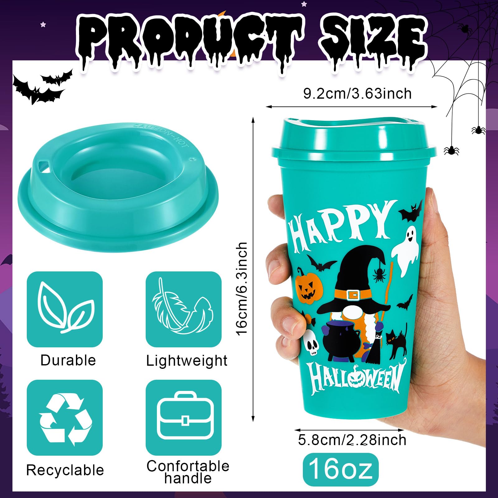Chuangdi Halloween-Becher aus Kunststoff mit Deckel, wiederverwendbare Kunststoffbecher, gruselige Becher, Großpackung für Kinder und Erwachsene, Halloween, Party, Geburtstag, 30 Stück