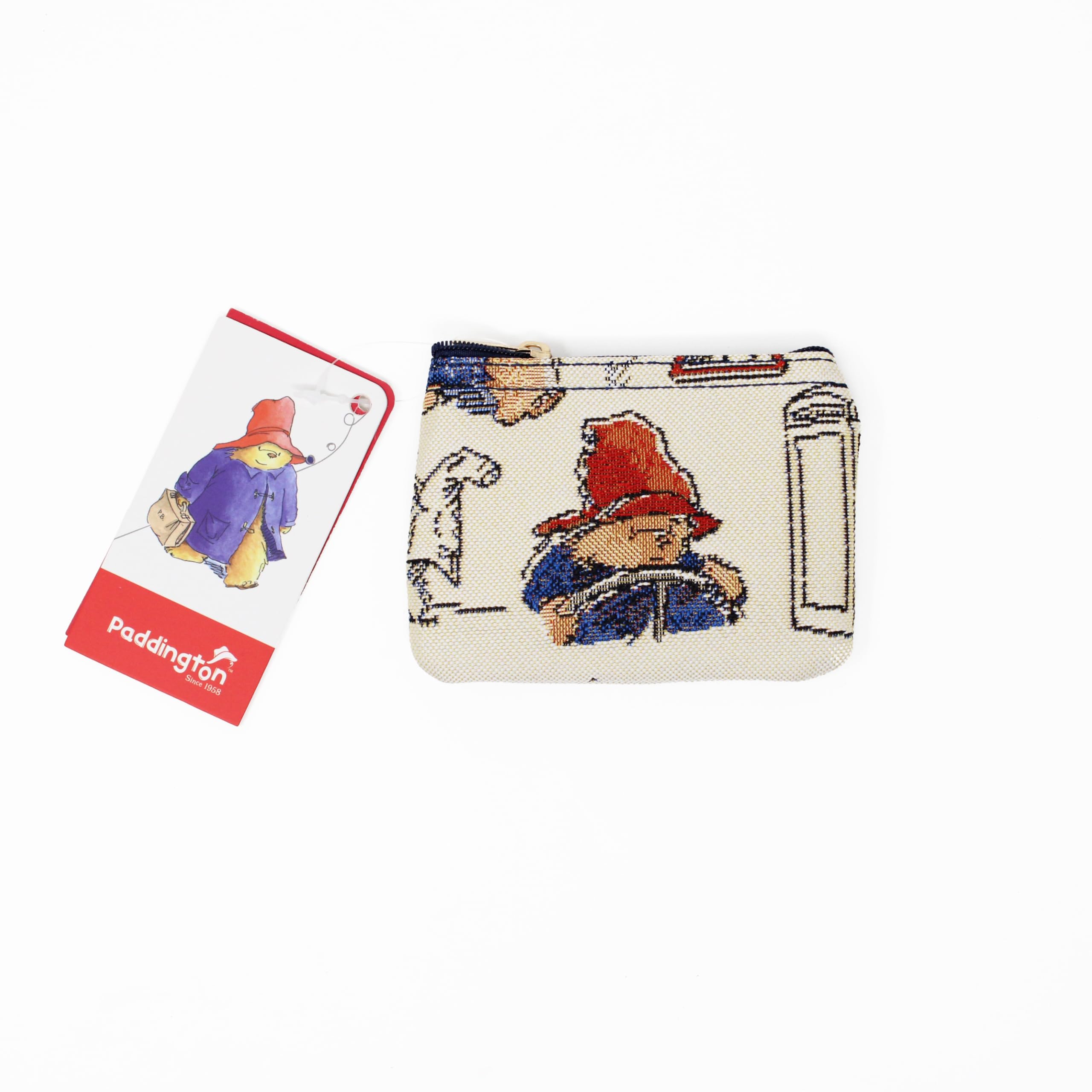 Signare Gobelin beżowa portmonetka na monety z zamkiem błyskawicznym dla kobiet, wzór misia Paddington, mała i lekka torebka na drobne, łatwa do przenoszenia, Wielokolorowy, W 12cm x H 8cm x D 1cm,