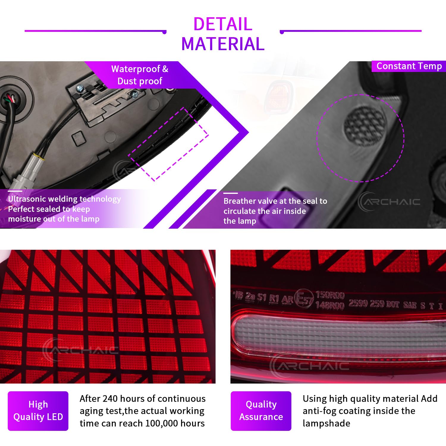 Archaic Tylne światła LED kompatybilne z MINI COOPER F55 F56 F57 HATCHBACK/CONVERTIBLE 2014-2024, tylne światła z animacją DRL, 3 tryby świateł tylnych, para (czerwone)