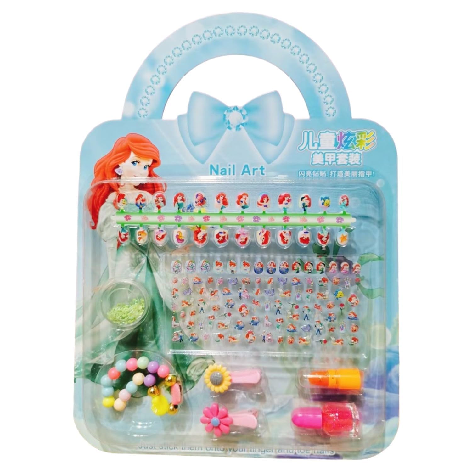 KRySt Kids Nail Art Kit for Girls | Small Press-On Nails, Unicorn Nail Patches, Stickers, Mini Nail Colours, Hair Clips & Bead Bracelet | Creative Fashion Play Set for Kids (Mermaid Theme)-image-42